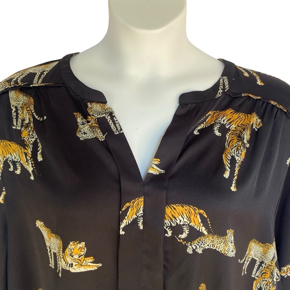 Easel Black Cheetah Tiger Print Long Sleeve Blouse Womens Plus Size 2X NWT Satin - Picture 8 of 12